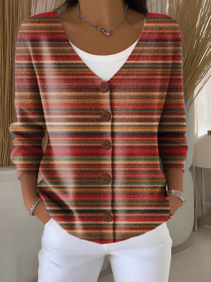 retro-plaid-pattern-print-buttoned-v-neck-cardigan-sweater