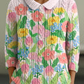 womens-beautiful-colorful-floral-painting-art-print-casual-peter-pan-collar-3-4-sleeve-sweater-ssnr