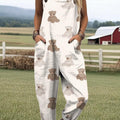 Women's Art Creative Cute Bear Print Casual 100% Cotton Wide Leg Jumpsuit