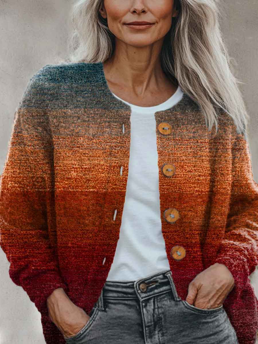 autumn-gradient-striped-print-buttoned-cardigan-sweater