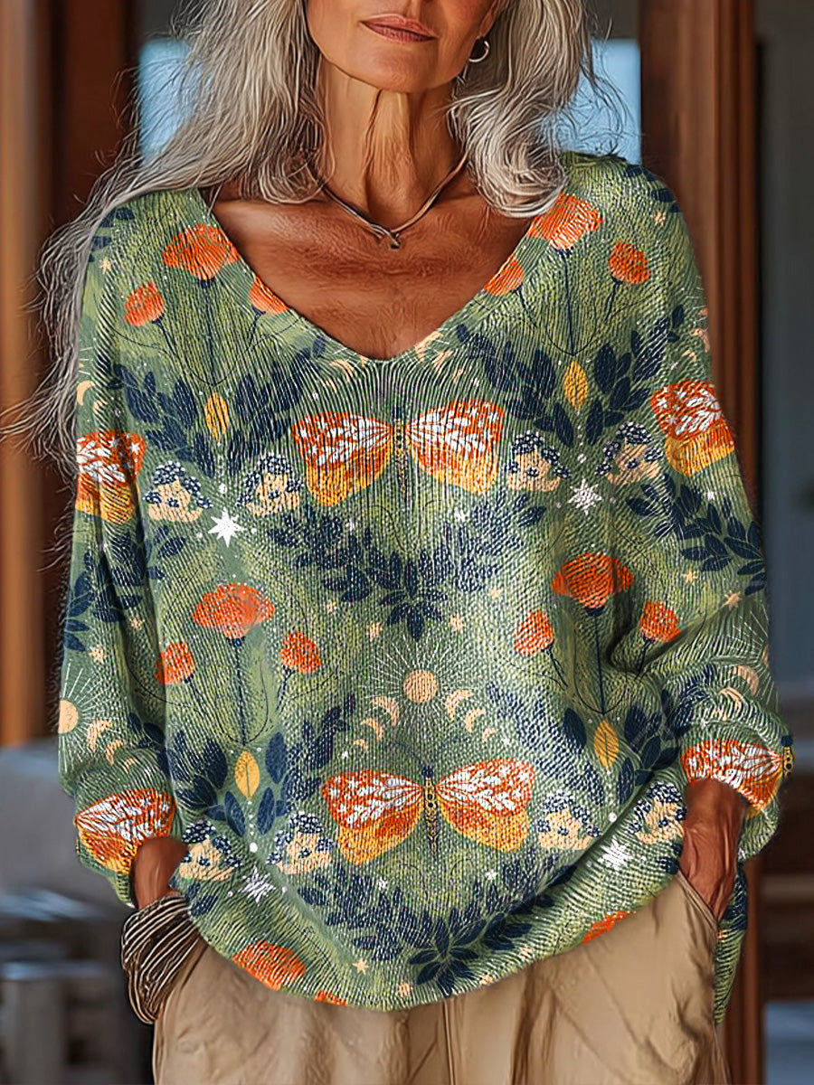 womens-vintage-butterfly-and-floral-painting-art-print-casual-pullover-sweater
