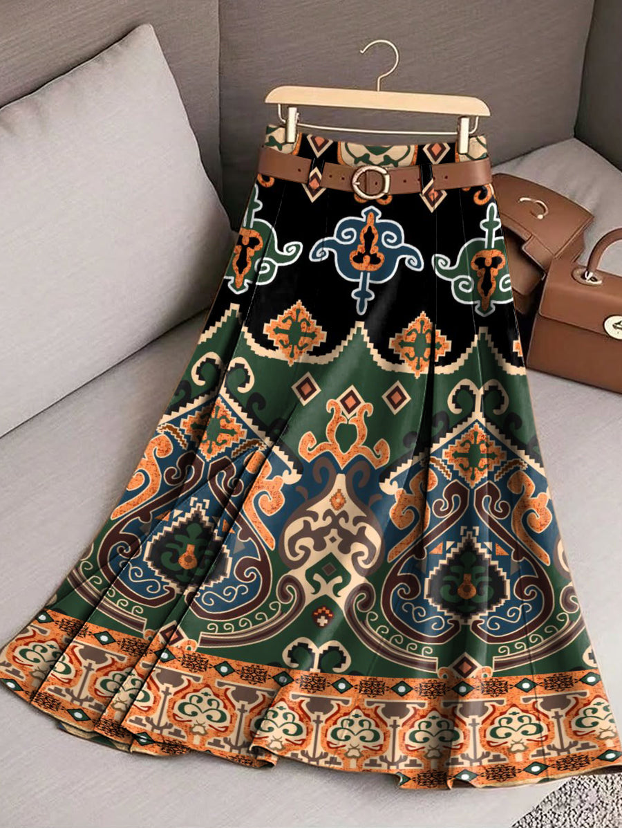 Women's Beautiful Vintage Ethnic Diamond Geometric Pattern Art Print Cotton Skirt