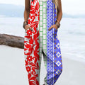 Women's Colorful Abstract Geometric Flower Art Print Casual 100% Cotton Wide Leg Jumpsuit