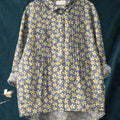 Women's Vintage Floral Pattern Art Print Casual Cotton And Linen Ruffle Shirt
