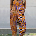 Women's  Vintage Abstract Geometric Art Print Casual 100% Cotton Wide Leg Jumpsuit