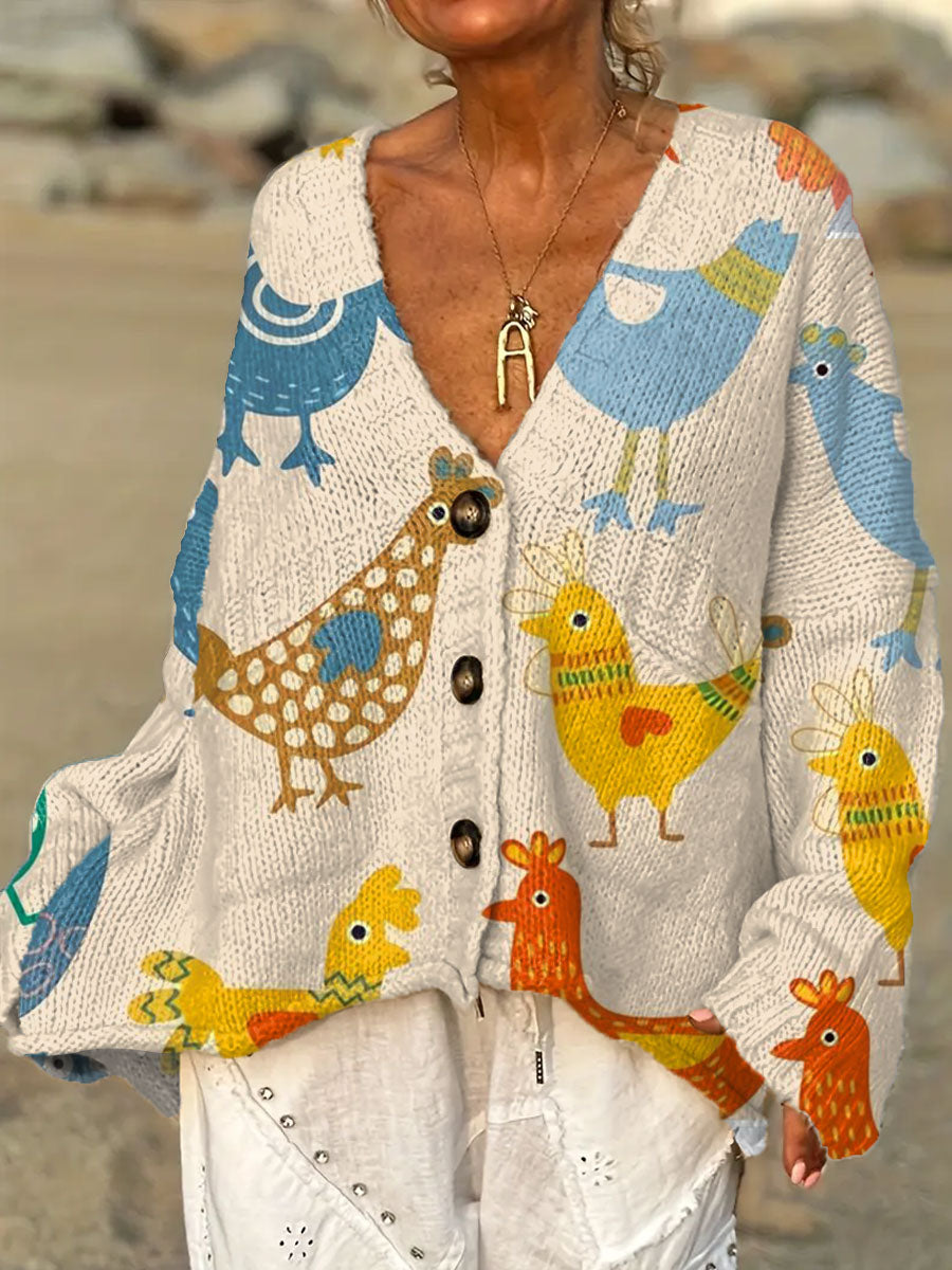 womens-funny-chicken-art-print-casual-pullover-sweater-ohik