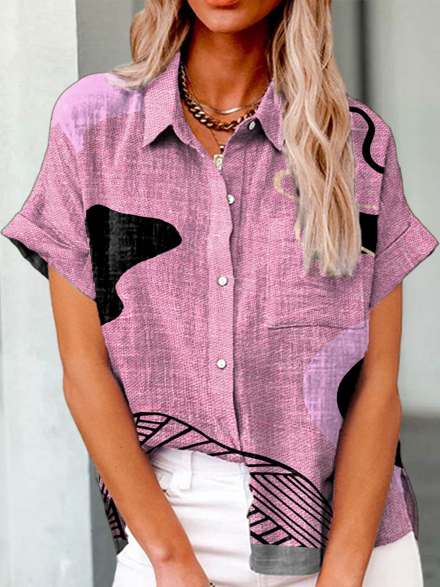 Women's Random Pink Blocks Print Casual Cotton Shirt