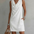 Draped-neck Sleeveless Cotton Dress
