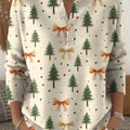Women's Christmas Tree Art Print Buttoned Cardigan Sweater