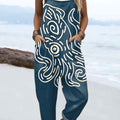Women's   Vintage Octopus Art Print Casual 100% Cotton Wide Leg Jumpsuit