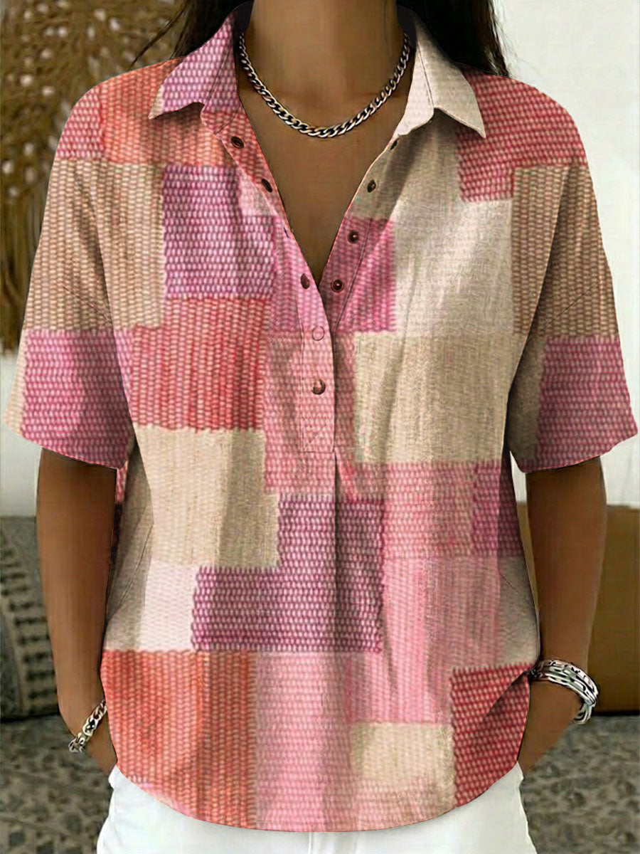 Women's Retro Plaid Print Casual Cotton-linen Shirt