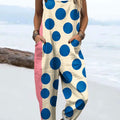 Women's Colorful Geometric Dot Art Print Casual 100% Cotton Wide Leg Jumpsuit