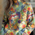 womens-colorful-artistic-creative-flowers-print-knit-turtleneck-pullover-sweater