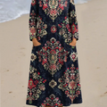 Women's Vintage Floral Art Print Casual Cotton Dress
