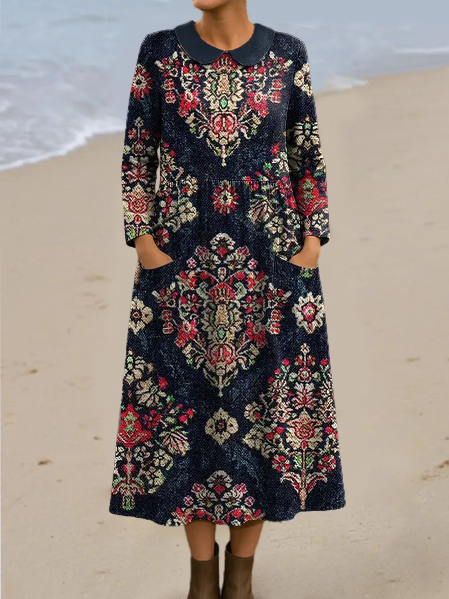 Women's Vintage Floral Art Print Casual Cotton Dress