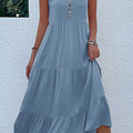Dusty Blue Button A Line Sleeveless Dress