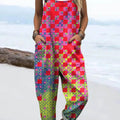 Women's Abstract Geometric Pattern Art Print Casual 100% Cotton Wide Leg Jumpsuit