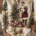 Vintage Christmas Art Print Buttoned Cardigan Sweater