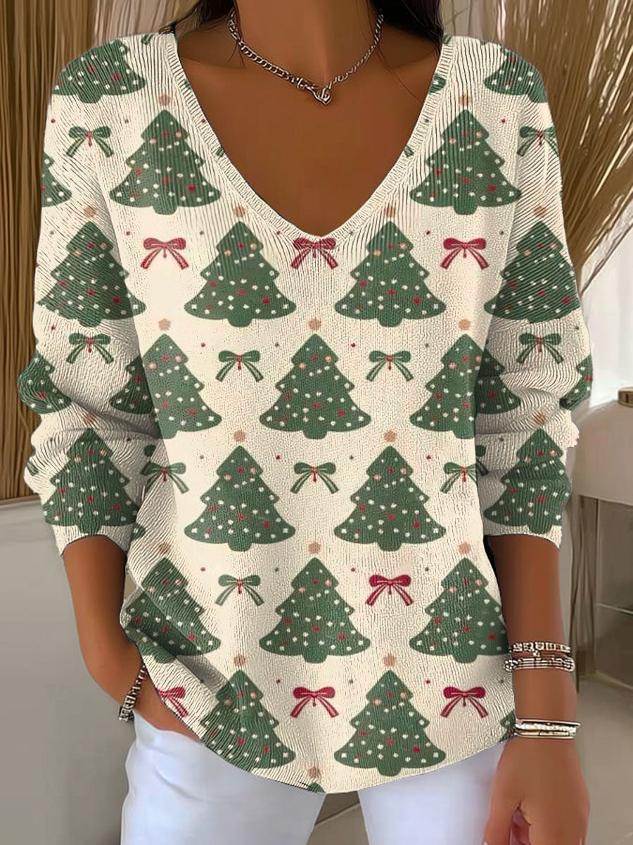 Women's Lovely Christmas Tree Pattern Art Print Casual Pullover Sweater