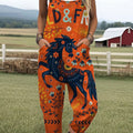 Women's  Funny  Farm Horse Art Print Casual 100% Cotton Wide Leg Jumpsuit
