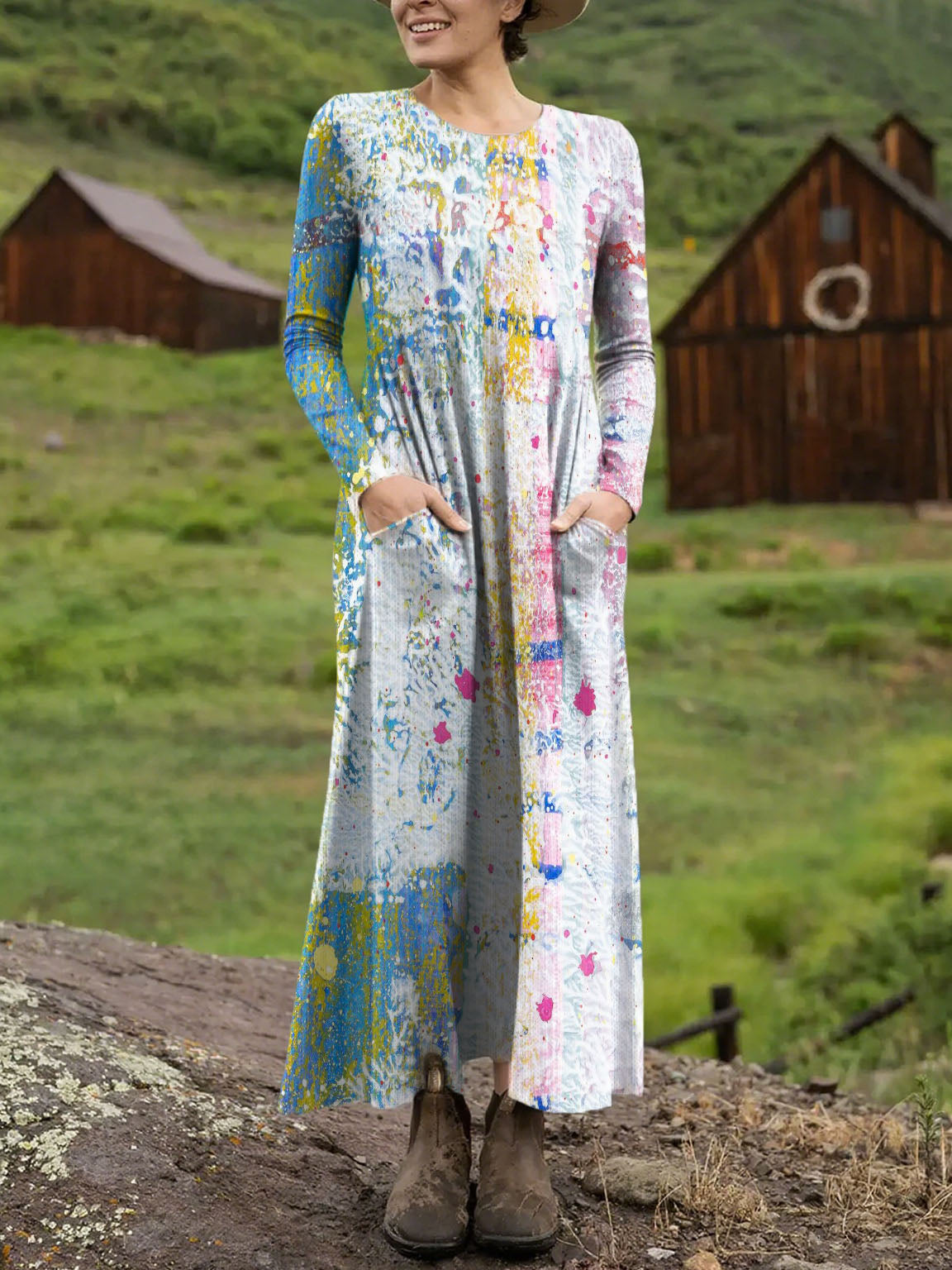 Women's Graffiti Style Art Print Long-sleeved Dress