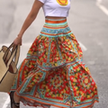 Women's Retro Lemon Flower Print Skirt