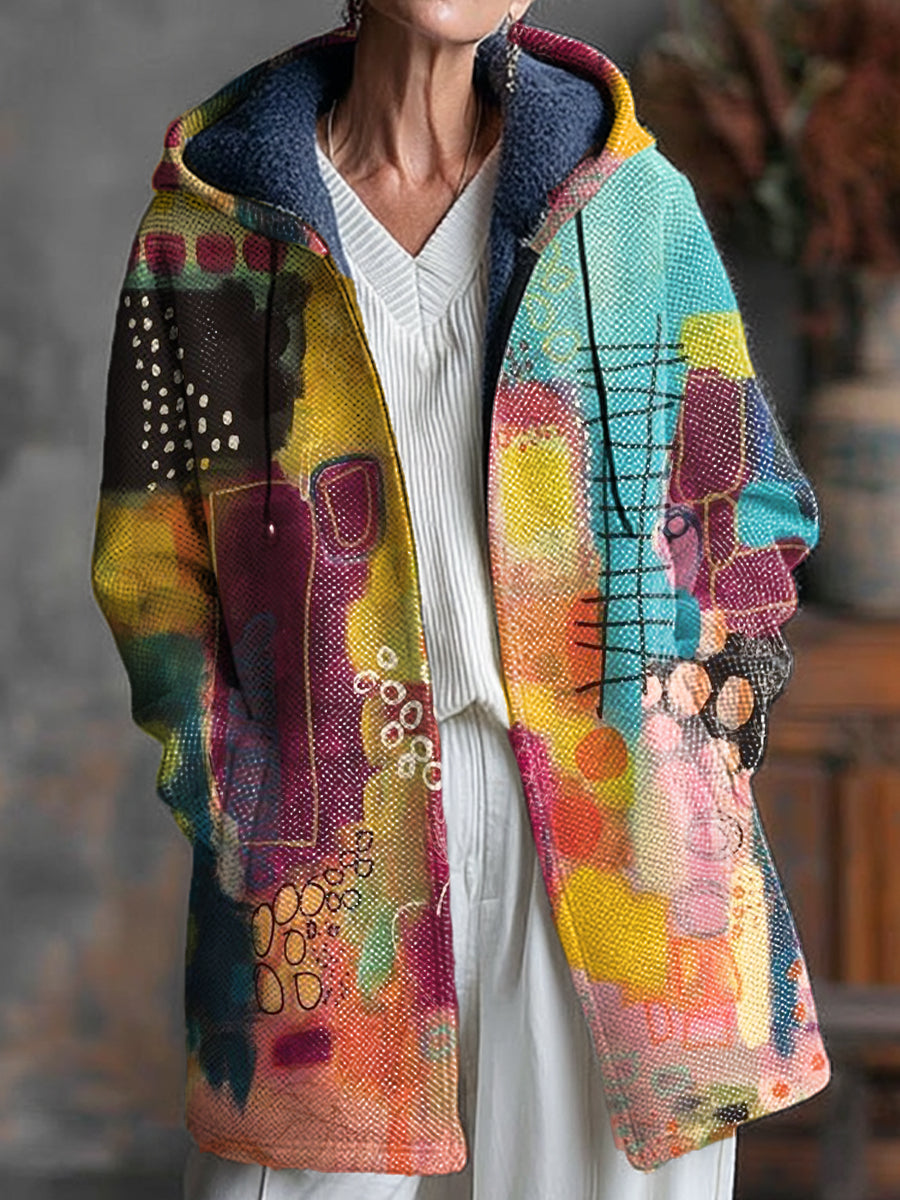 Abstract Multicolor Block Graffiti Painting Art Print Unisex Plush Thick Long-Sleeved Sweater Cardigan Coat