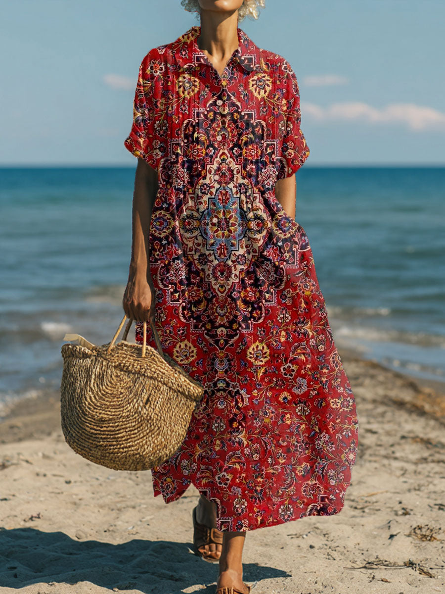 Women's Vintage Flower Art Print Dress