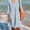Women's Solid Color Loose Elegant Casual V-neck Pocket Cotton And Linen Dress
