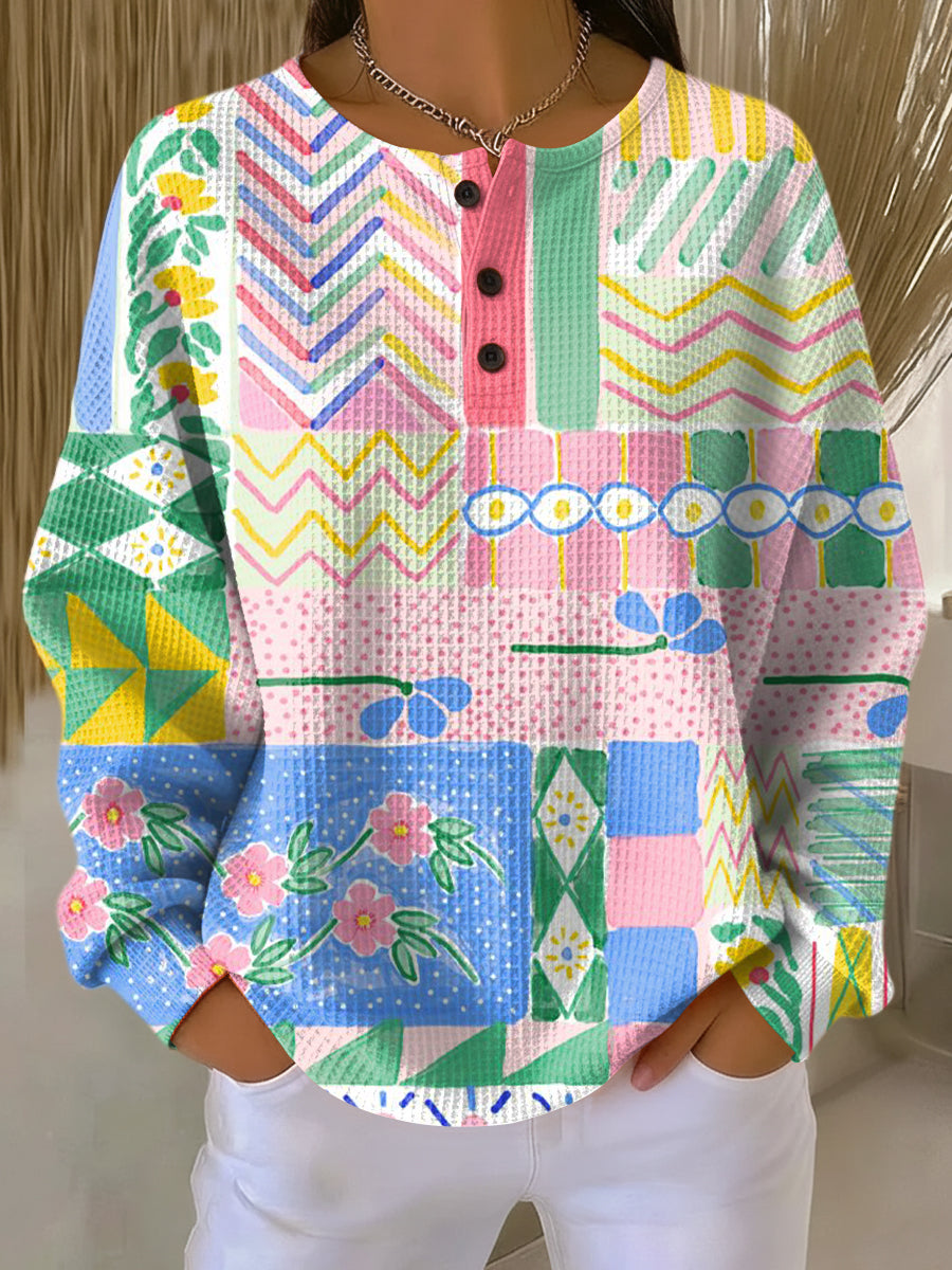 Women's Beautiful Colorful Abstract Geometric Graffiti Art Print Casual Cotton Sweatshirt