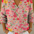 Women's Floral Art Print Buttoned Cardigan Sweater