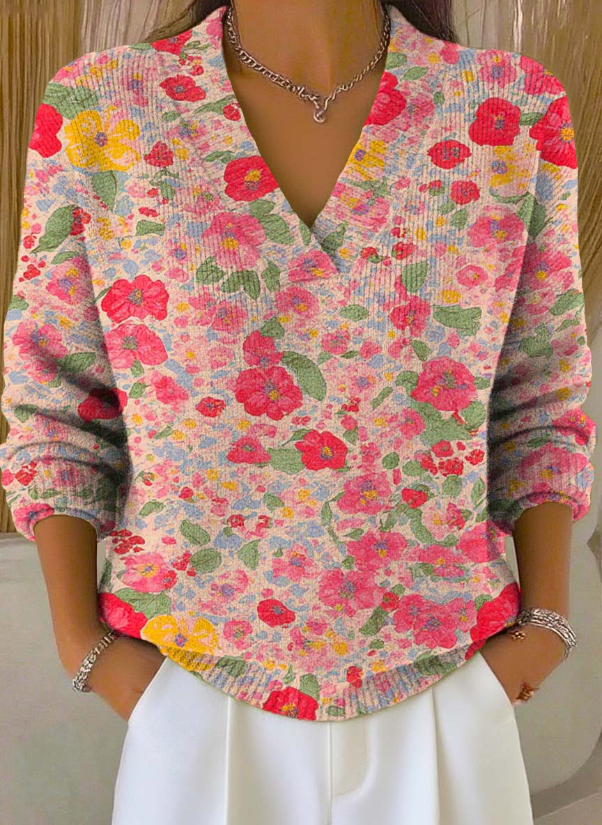 Women's Floral Art Print Buttoned Cardigan Sweater