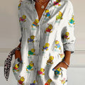 Women's Vintage Lovely Ducks Art Print Casual Cotton Shirt
