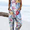 Women's Vintage Abstract Mosaic Flowers Art Print Casual 100% Cotton Wide Leg Jumpsuit