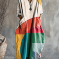 Women's Abstract Colorful Geometric Color Block Painting Art Print  Pocket V-neck Cotton Dress