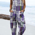Women's  Vintage Abstract Geometry Art Print Casual 100% Cotton Wide Leg Jumpsuit