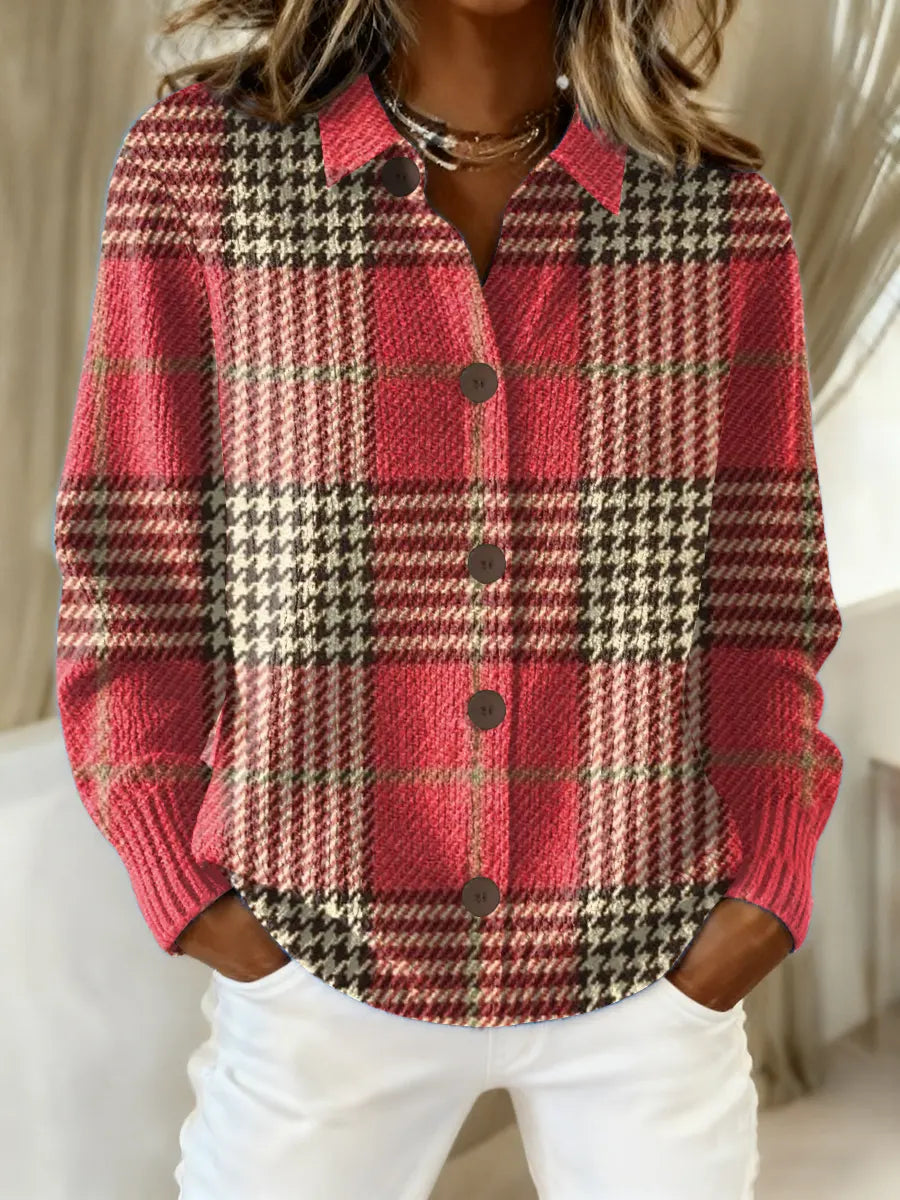 Women's Plaid Pattern Art Print Casual Sweater