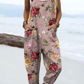 Women's Vintage Floral Art  Print Casual 100% Cotton Wide Leg Jumpsuit