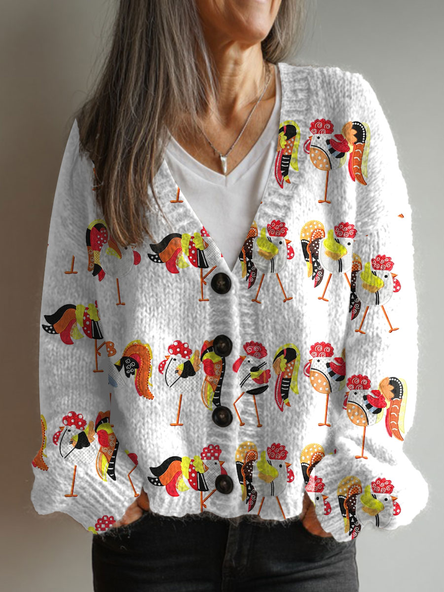 vintage-chicken-art-print-buttoned-v-neck-cardigan-sweater-f3w4