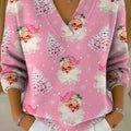 Women's Lovely Christmas Santa Art Print Buttoned Cardigan Sweater