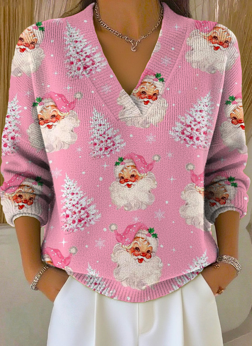 Women's Lovely Christmas Santa Art Print Buttoned Cardigan Sweater