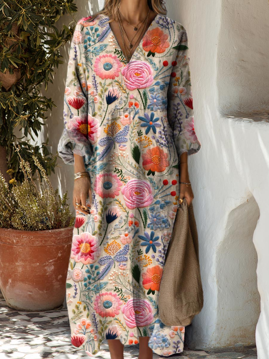 Women's Vintage Floral Art Print Cotton Dress