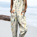 Damen-Jumpsuit mit Vintage-Blumenmuster, lässig, aus 100 % Baumwolle, weites Bein 