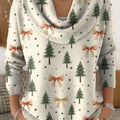 Women's Christmas Tree Art Print Cowl Neck Sweater