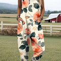 Women's Lovely Flowers Pattern Art Print Casual 100% Cotton Wide Leg Jumpsuit