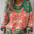 Women's Vintage Floral Art Print Casual Long Sleeve Comfortable Cotton Shirt
