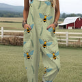 Women's  Vintage  Bee Flowers Art Print Casual 100% Cotton Wide Leg Jumpsuit