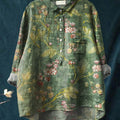 Women's Vintage Floral Art Print Casual Cotton And Linen Shirt