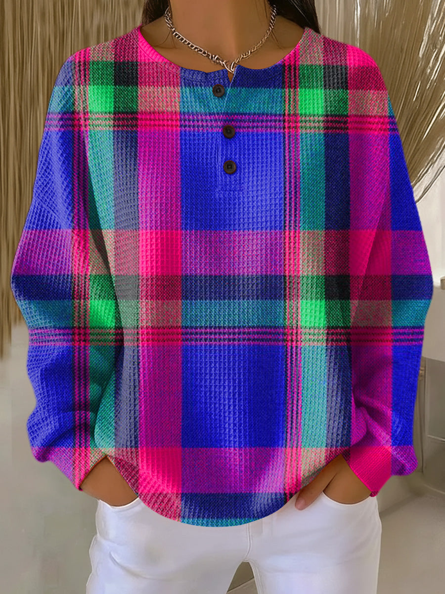 Women's Beautiful Colorful Striped Painting Art Print Casual Cotton Sweatshirt