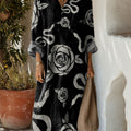 Women's Black Snake Rose Art Print Dress